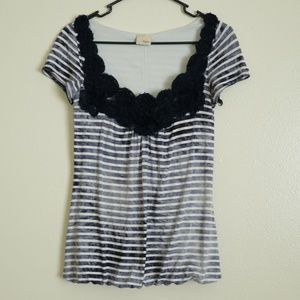 Daytrip Blue Striped Floral Collar Blouse